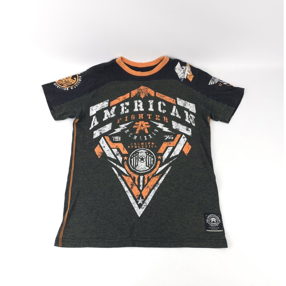 American Fighter Affliction Shirt Adult Medium Green Orange Casual Tee Mens S